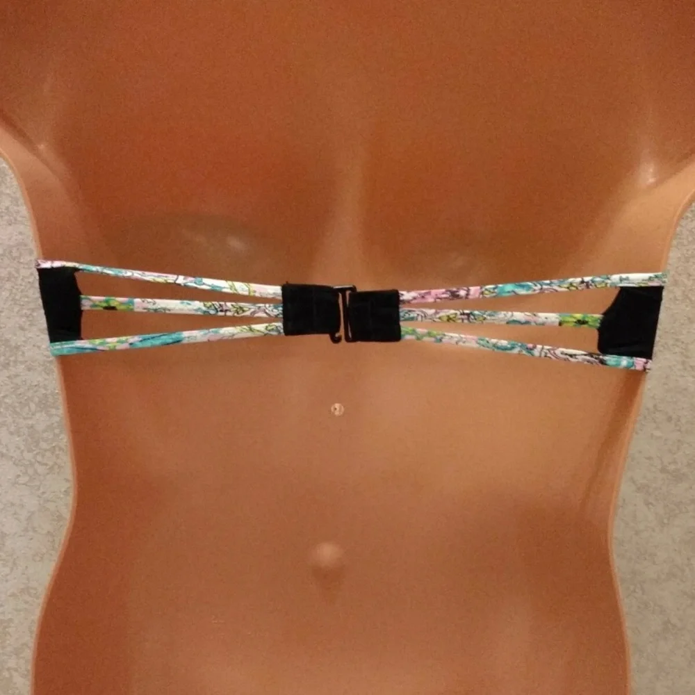 Victoria's Secret Bali Black and Multicolor Embroidered Bikini Top